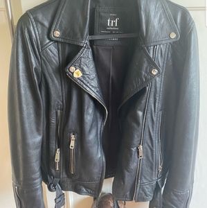 Zara Real Leather Jacket Black Size Small